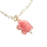 Collier doré tortue rose perles de culture 42 cm