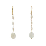 Boucles d'oreilles pendantes dorées trio perle de culture et pierre de lune