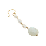 Boucles d'oreilles pendantes dorées trio perle de culture et pierre de lune