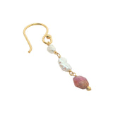Boucles d'oreilles pendantes dorées duo perle de culture et tourmaline