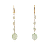 Boucles d'oreilles pendantes dorées trio perle de culture et prehnite