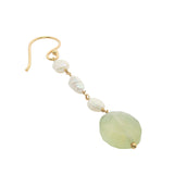 Boucles d'oreilles pendantes dorées trio perle de culture et prehnite