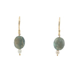Boucles d'oreilles pendantes dorées duo labradorite et perle de culture