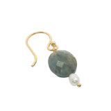 Boucles d'oreilles pendantes dorées duo labradorite et perle de culture
