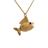 Gold fish necklace with articulated tail and zircons