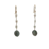 Boucles d'oreilles pendantes dorées trio perle de culture et labradorite