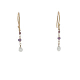 Boucles d'oreilles pendantes dorées grenat, améthyste et pierre de lune
