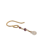 Boucles d'oreilles pendantes dorées grenat, améthyste et pierre de lune