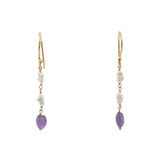 Boucles d'oreilles pendantes dorées duo perle de culture et améthyste