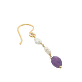 Boucles d'oreilles pendantes dorées duo perle de culture et améthyste