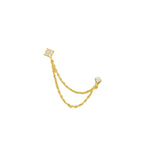 Gold ear jewel with double chain and zircons