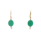 Boucles d'oreilles pendantes dorées duo onyx verte et perle de culture