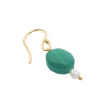 Boucles d'oreilles pendantes dorées duo onyx verte et perle de culture