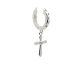 Mini créole fermée argent 925 avec zircons et pampille croix