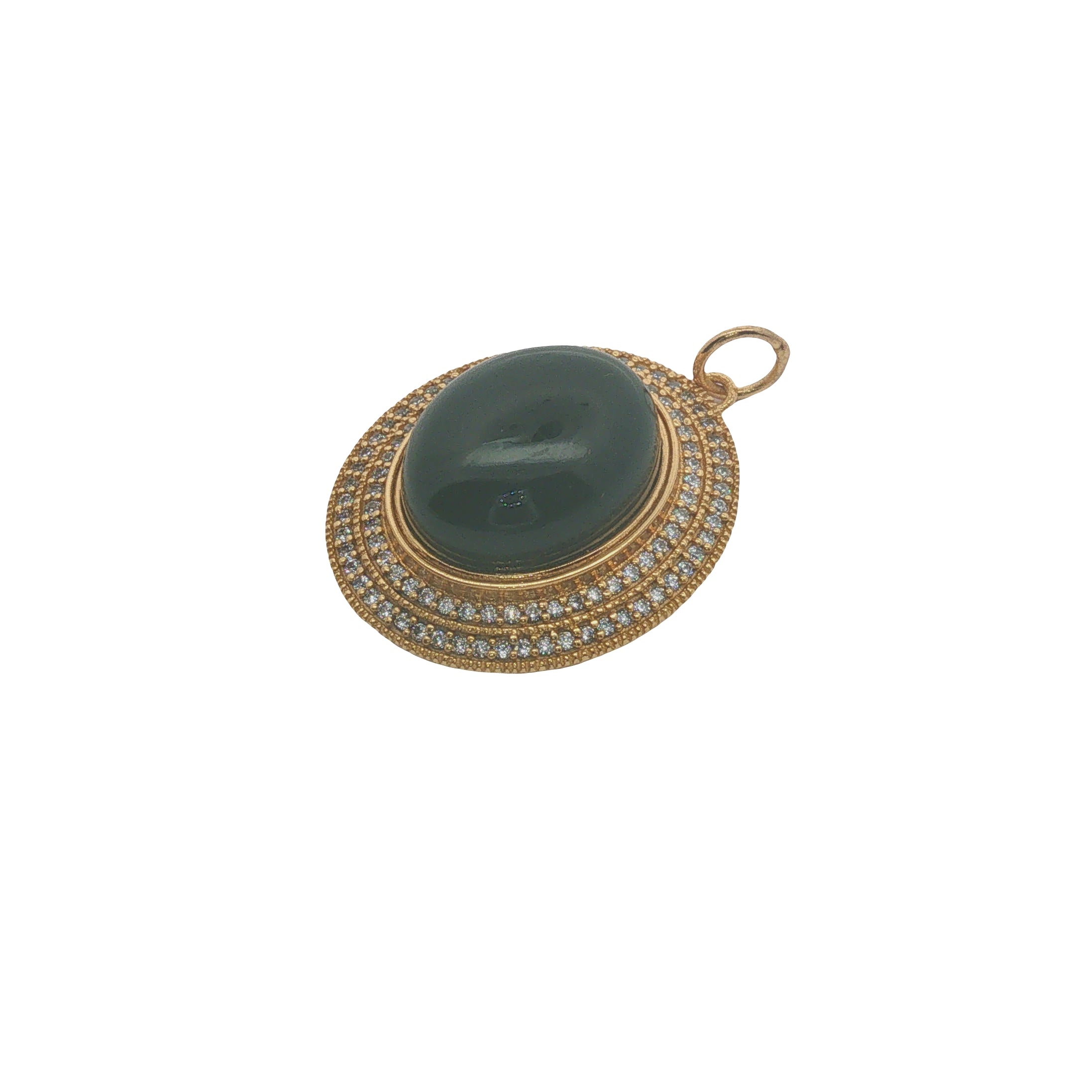 Charms doré médaillon avec onyx noire cabochon et zircons