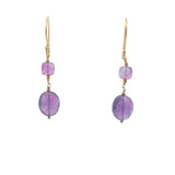 Boucles d'oreilles pendantes dorées duo améthyste
