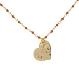 Collier doré santa maria onyx rouge et coeur martelé 60cm