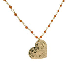 Collier doré santa maria onyx rouge et coeur martelé 60cm