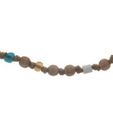 Collier doré perles en bois, perles colorées et noeuds beige 75 cm