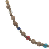 Collier doré perles en bois, perles colorées et noeuds beige 75 cm