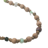 Collier doré perles en bois, perles colorées et noeuds beige 75 cm