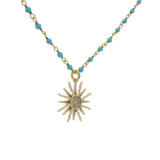 Collier santa maria doré turquoise et soleil 60cm