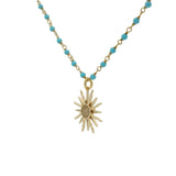 Collier santa maria doré turquoise et soleil 60cm