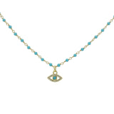 Collier doré santa maria turquoise et oeil zircons 42cm