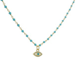Collier doré santa maria turquoise et oeil zircons 42cm