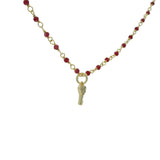 Ras de cou doré rubis indien et clés zircons 38cm