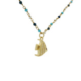 Sautoir doré santa maria turquoise perles lapis et poisson 80 cm
