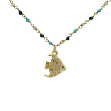 Sautoir doré santa maria turquoise perles lapis et poisson 80 cm