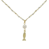 Collier doré santa maria labradorite pierre de lune et perles de culture poisson 60cm