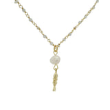 Collier doré santa maria labradorite pierre de lune et perles de culture poisson 60cm