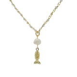 Collier doré santa maria labradorite pierre de lune et perles de culture poisson 60cm