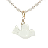 Collier doré colombe taillée dans du quartz citron perles de culture 50 cm