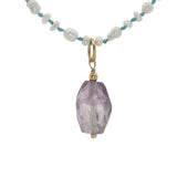 Collier doré améthyste ovale perles de culture 50 cm