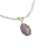 Collier doré améthyste ovale perles de culture 50 cm