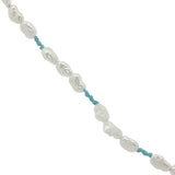 Collier doré alternance de perles de culture et noeuds turquoise oeil nacre 50 cm