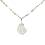 Collier doré perles de culture et noeuds blancs escargot en quartz citron 50 cm