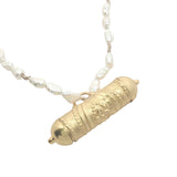 Collier doré grand Tabiz perles de culture et fil beige 75 cm