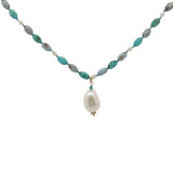 Collier doré multi turquoise et perles de culture 75 cm