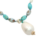 Collier doré multi turquoise et perles de culture 75 cm