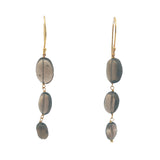 Boucles d'oreilles pendantes dorées trio de quartz fumé