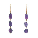 Boucles d'oreilles pendantes dorées trio d'améthyste