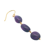Boucles d'oreilles pendantes dorées trio d'améthyste