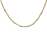 Collier doré perles jaunes et turquoise avec couronnes dorées 75 cm
