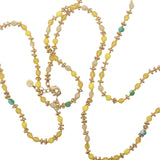 Collier doré perles jaunes et turquoise avec couronnes dorées 75 cm