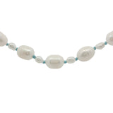 Collier doré alternance petites et grandes perles de culture avec noeuds turquoise 38 cm