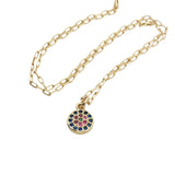 Collier doré médaille ronde zircons 38 cm